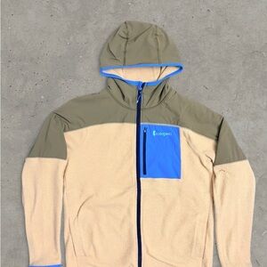 Cotopaxi Men’s Abrazo Hooded Full-Zip Fleece Jacket Tan Size Medium REPAIRED